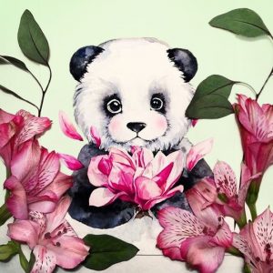 Панда и цветы WD2341