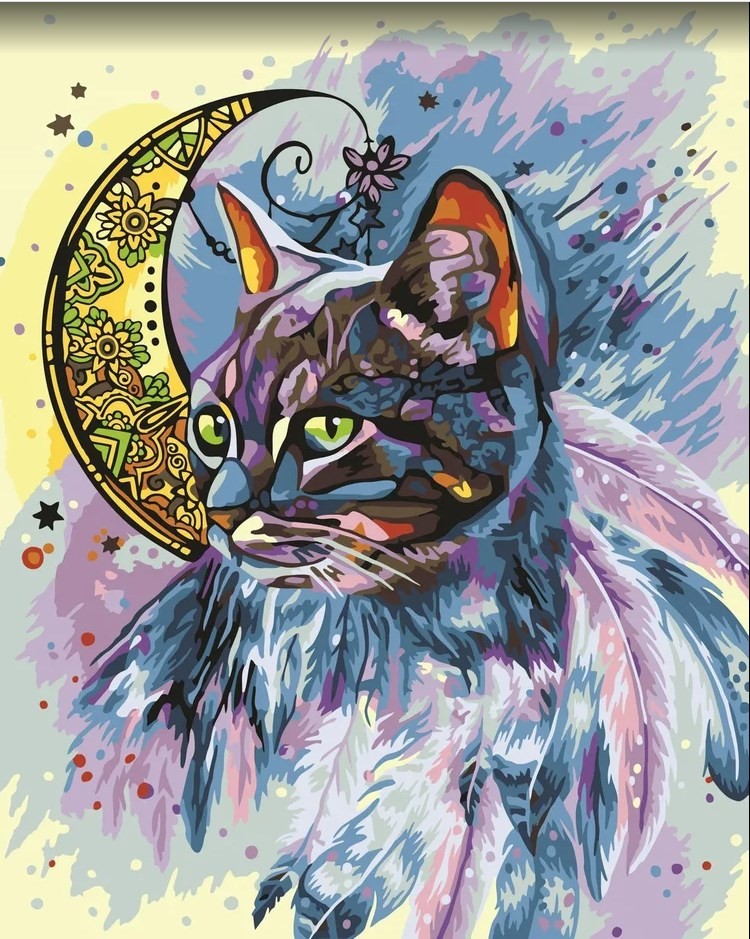 Набор для рисования Wizardi по номерам. Лунный кот 40x50 см R026